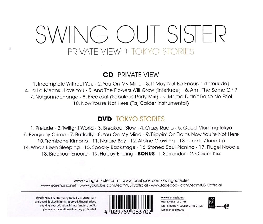 洋楽 SWING OUT SISTER TOKYO STORIES Swing Out Sister - Live in Tokyo | Amazon.com.au | Music